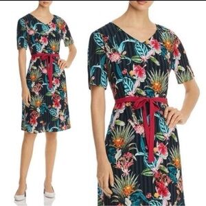 Basler Tropical Print Midi Dress with Red and Green